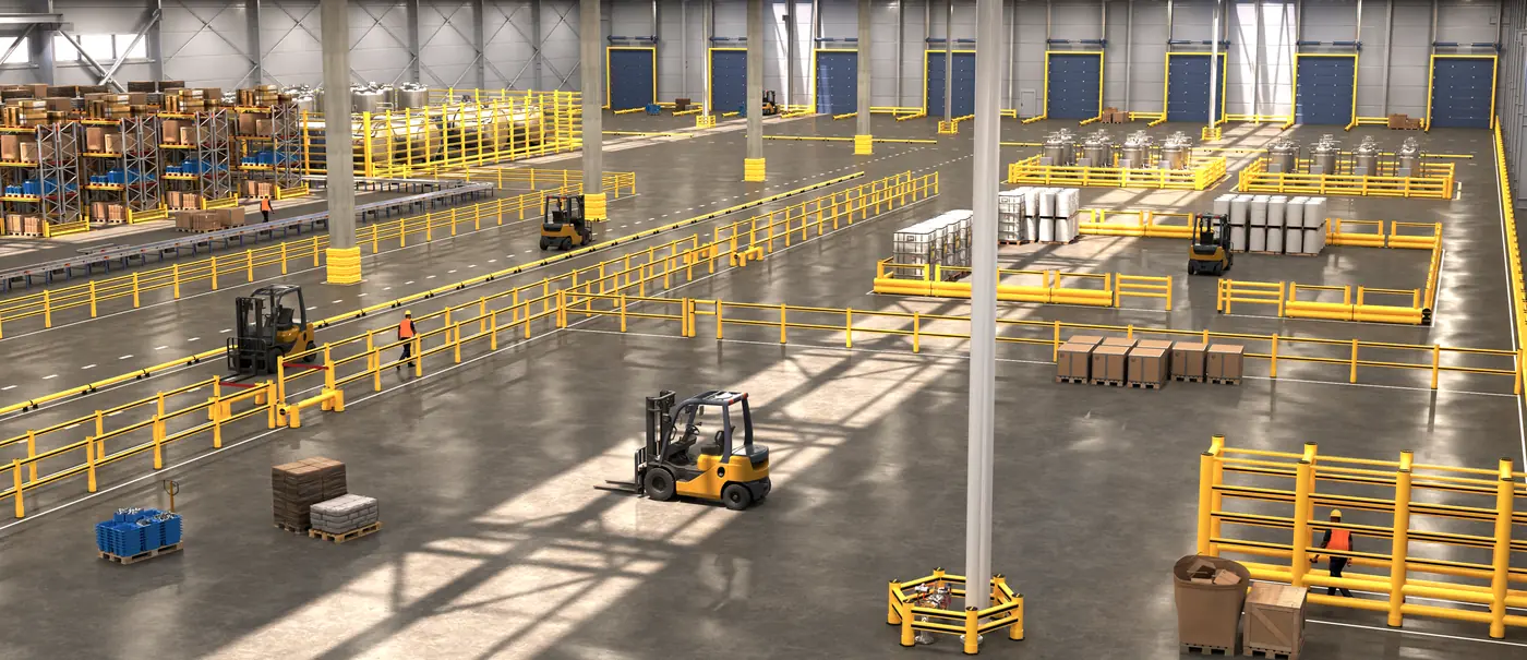 Entrepôt équipé de barrières flexibles